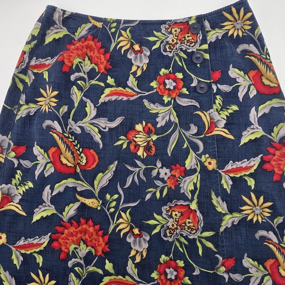 Vintage Talbots Midi A-line Skirt Blue Floral Chintz Print Women's 6